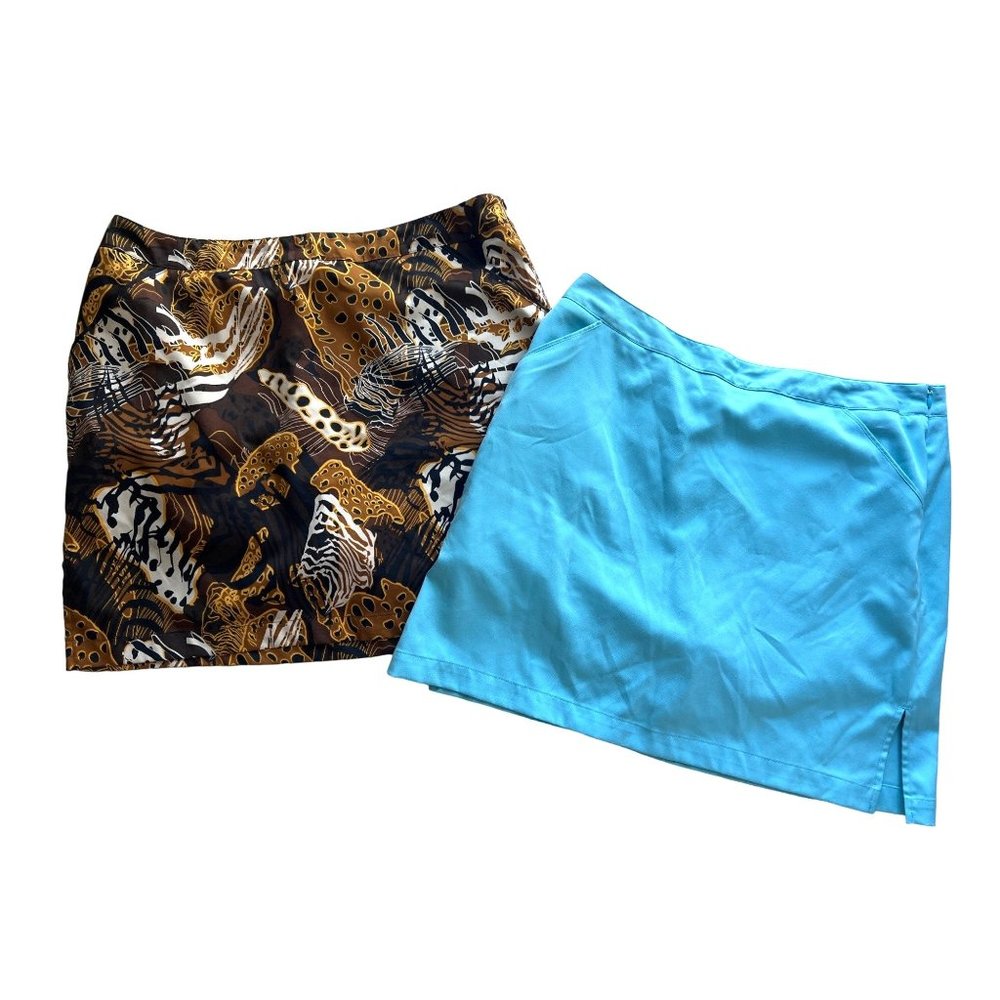2 Golf Skirts size 14 Coral Bay Skort Blue Brown Exotic